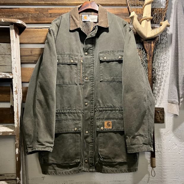 [XL]90's 칼하트 USA Made 빈티지 워싱 모스그린 워크 자켓