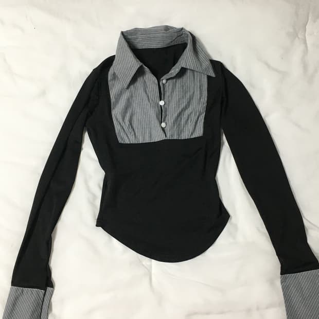 일본 빈티지 그런지 셔츠 카라 티