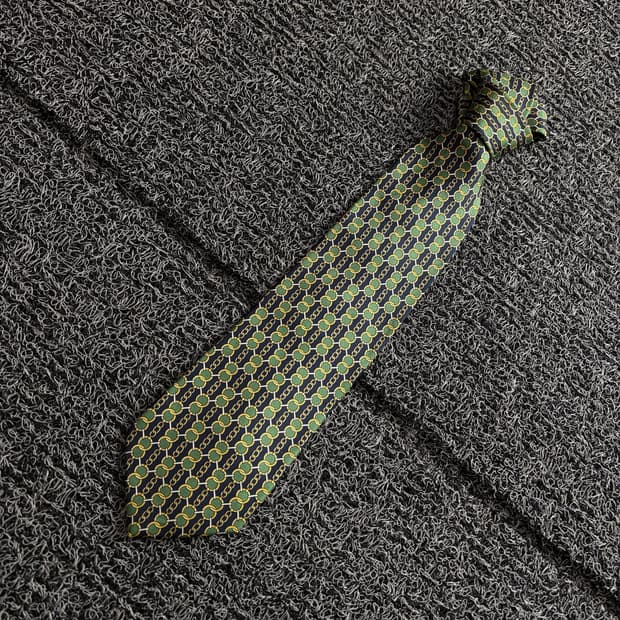 파올로 구찌 체인 체크 패턴 아카이브 넥타이 3929