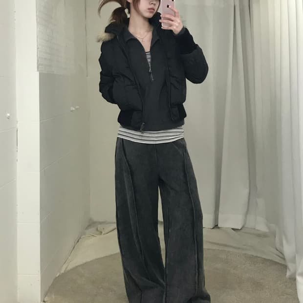 빈티지 무채색 캐주얼 코지 스트릿 코디 세트