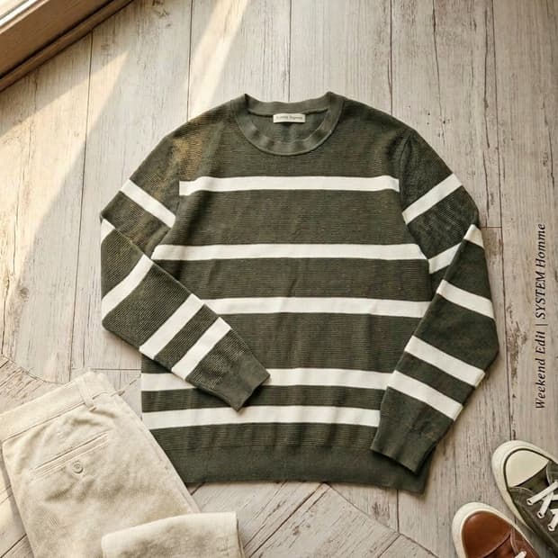 SYSTEM(시스템) 남성 스트라이프 배색 니트 (105)