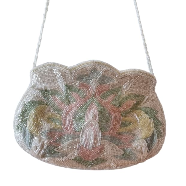 빈티지 비즈 장식 플라워 패턴 핸드백