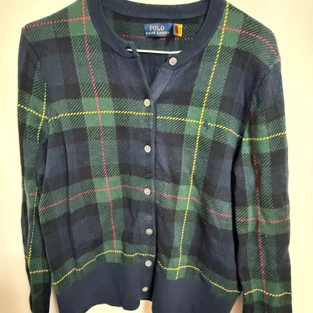 폴로 우먼 체크 포니 타탄 가디건