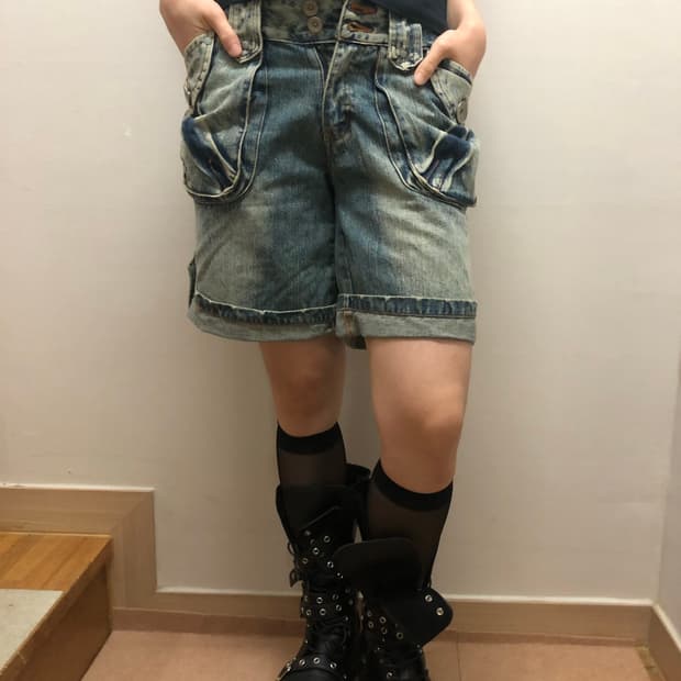 빈티지 데님 워싱 버뮤다 팬츠