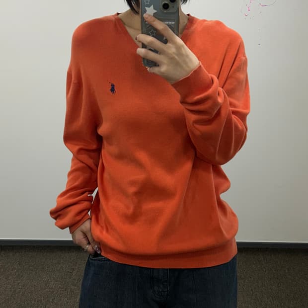 Polo 폴로 네이비 포니 오렌지 니트