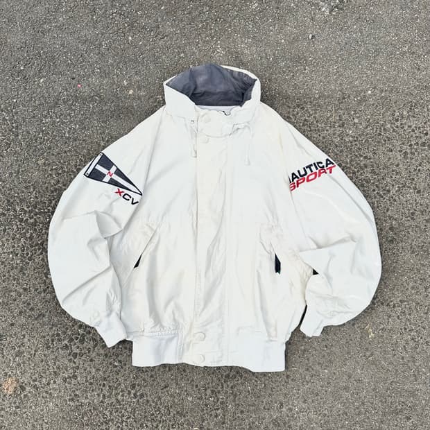 90s 노티카 화이트 올드스쿨 자수 레이싱 자켓 바람막이 트랙자켓 L