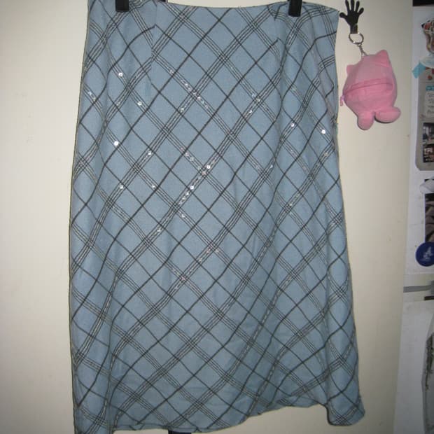 화이트 글리터 민트 울 체크 치마