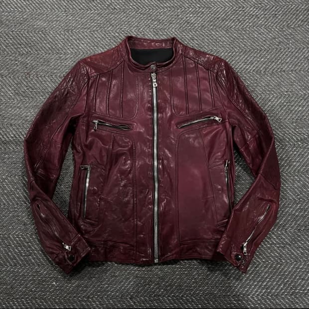 급처 이태리 슬림 크로스 베지터블 램스킨 자켓 버건디