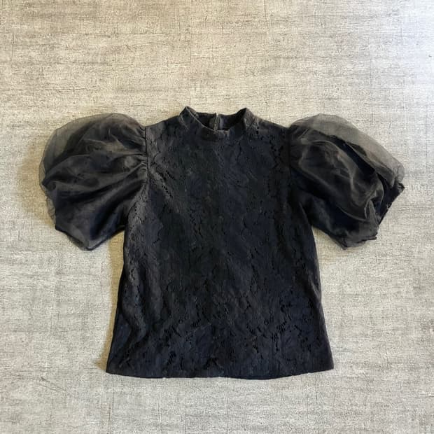 일본빈티지 핀터깔y2k 영국공주풍 퍼프 반팔블라우스