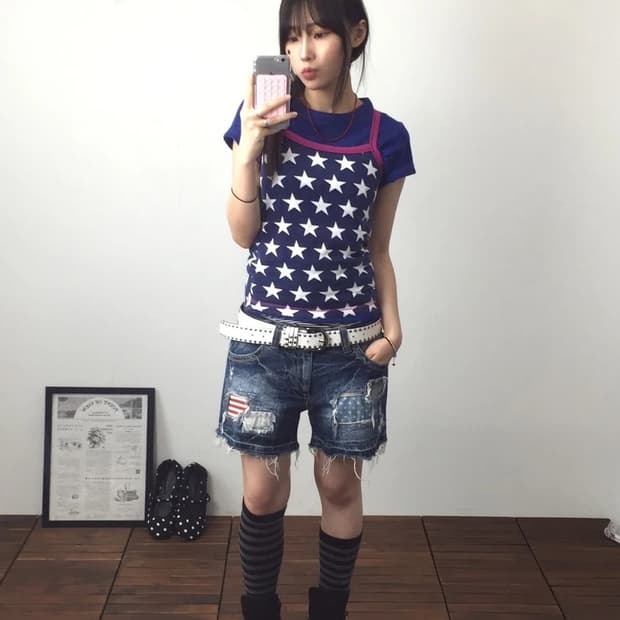 Y2K Star Pattern Cami Top Navy