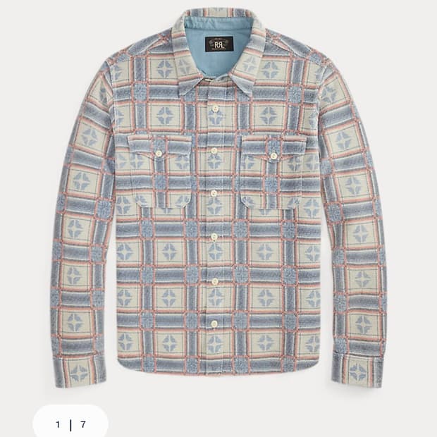 RRL 프린트 리버스 테리 워크 셔츠 XL
