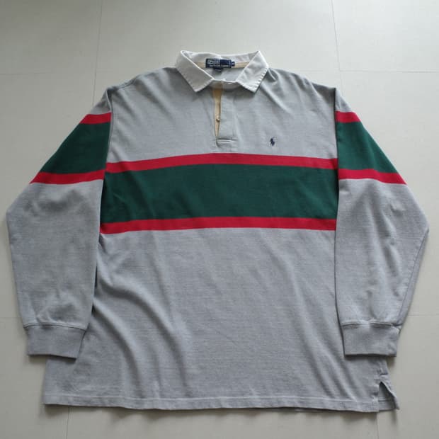 90s 폴로 랄프로렌 배색 스트라이프 럭비셔츠 (XL) 