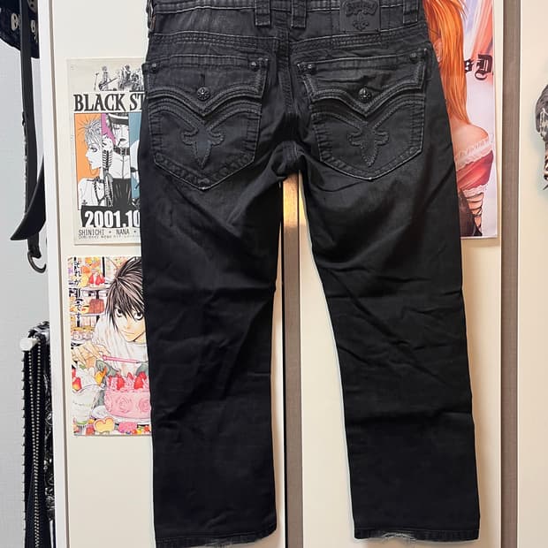 Rock Revival 와이드 핏 블랙 데님