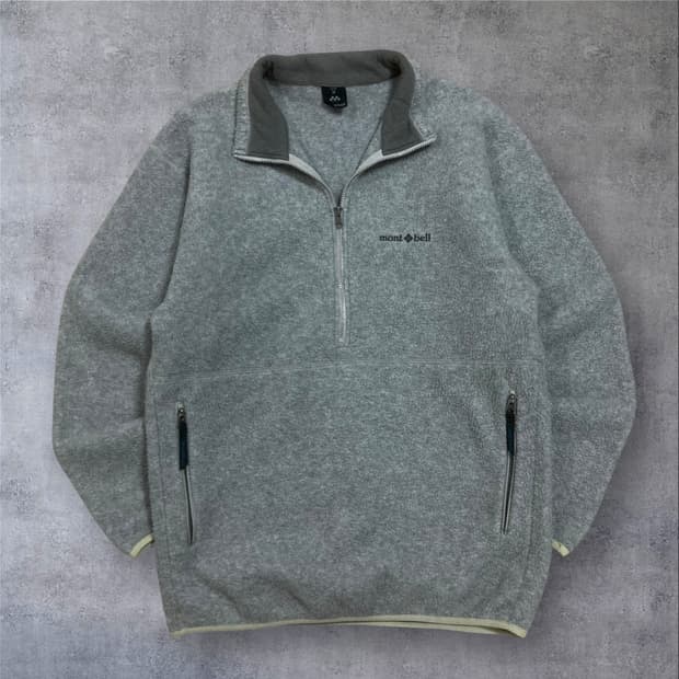 몽벨 스몰 로고 하프 집업 그레이 플리스 맨투맨