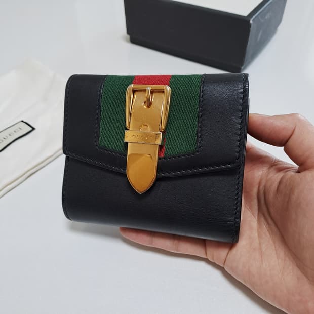 [100%/정품] 구찌 실비 트리이 폴드 지갑 블랙, 구찌지갑,구찌반지갑