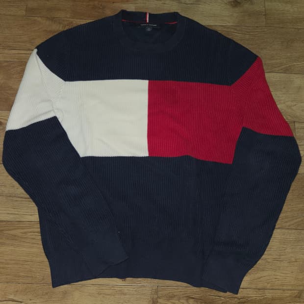 [정품]타미힐피거 빅로고 와플 니트