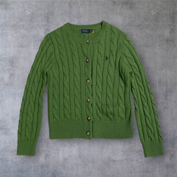 폴로 랄프로렌 그린 케이블 크루넥 니트 가디건 M