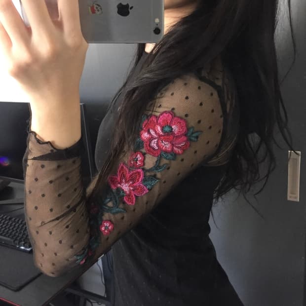 Hollister 히메갸루 고딕 장미 도트 시스루 원피스