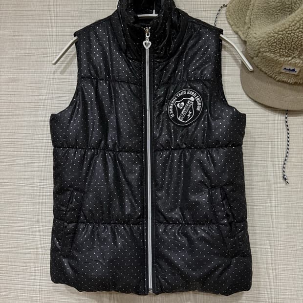 일본 빈티지 도트 패딩 조끼