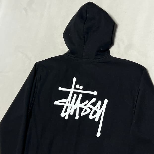 L 스투시 빅로고 블랙 기모 후드티