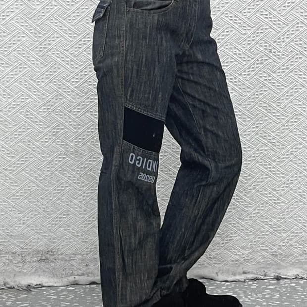 푸부 올드스쿨 레트로 스트릿 힙합 레터링 데님팬츠 30인치 C08748