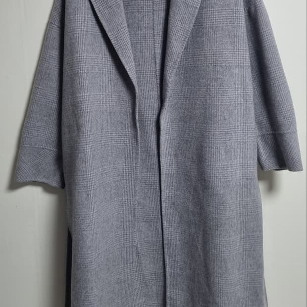 오버핏 M (66) 오즈세컨 그레이 체크 울/캐시미어 오픈형 코트