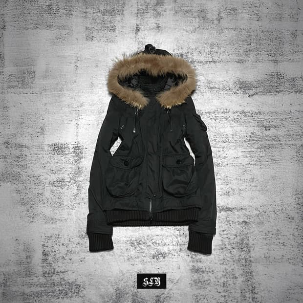 (sly) matte black fur hood jacket 