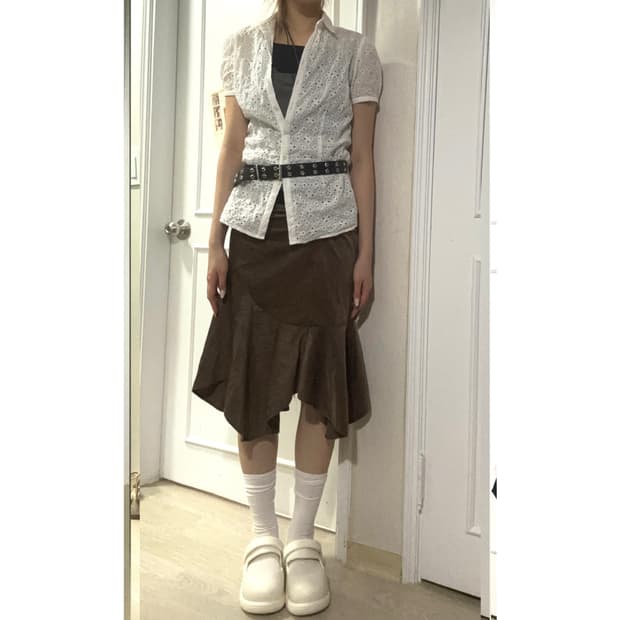 bohemian set (펀칭셔츠/골덴 미디스커트)