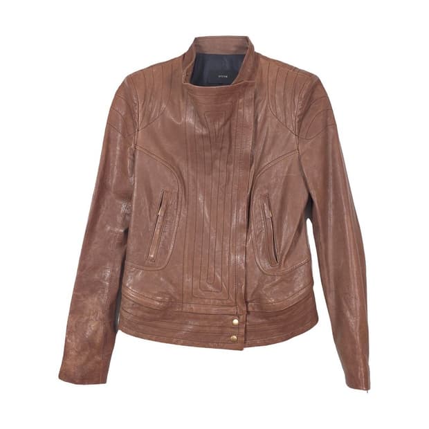 시스템 빈티지 브라운 하이넥 양가죽 자켓