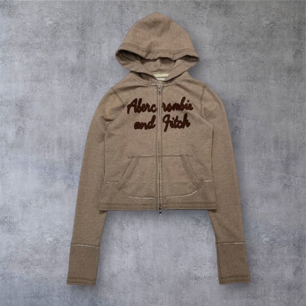 아베크롬비 Abercrombie 브라운 투웨이 슬림핏 크롭 후드집업 S