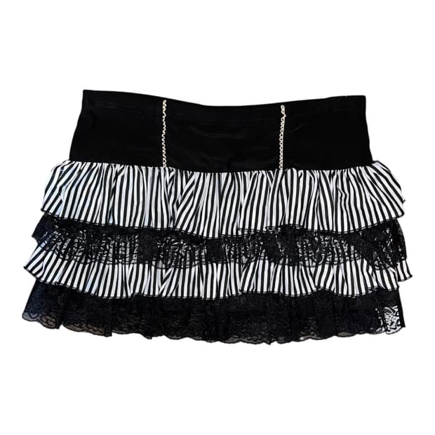 스트라이프 레이스 밴딩 캉캉 스커트 갸루y2k키치