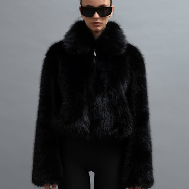 더포르타 COLLAR FAUX FUR JACKET, BLACK