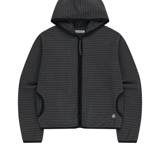 STRIPE FLEECE HOOD ZIP-UP 차콜