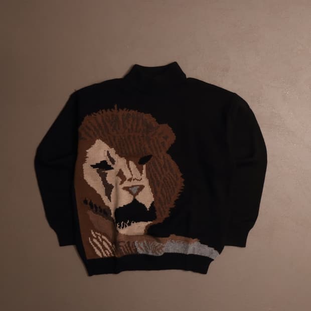 일본빈티지 애니멀 자수 아크릴 니트 A1742