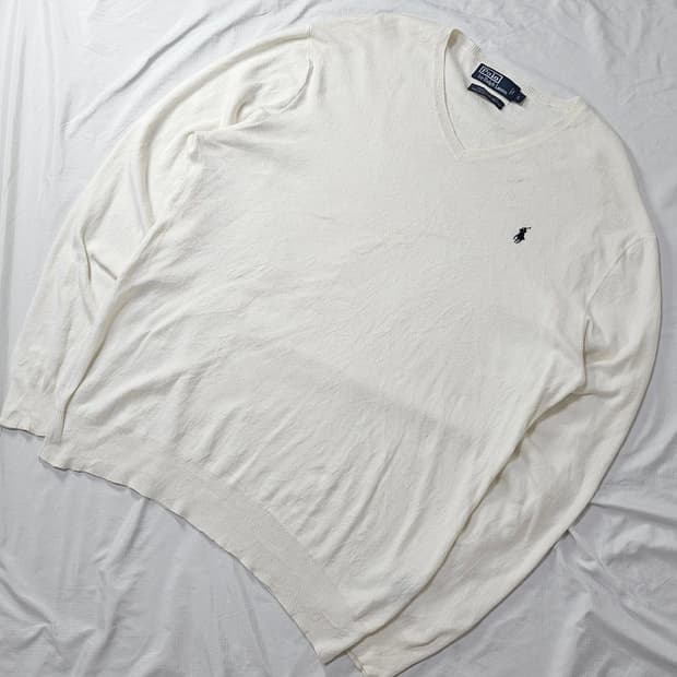 Polo 폴로 랄프로렌 화이트 브이넥 니트 