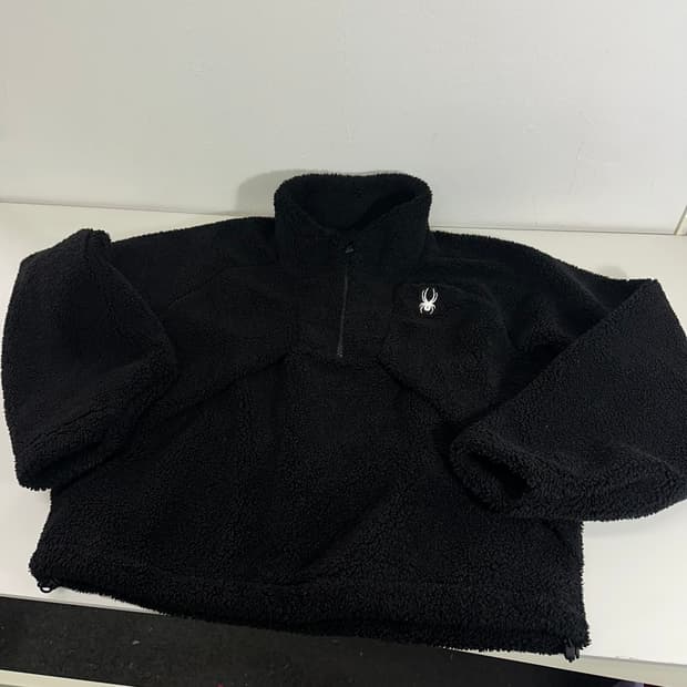 우먼OS 스파이더 블랙 오버핏 밑단스트링 반집업후리스