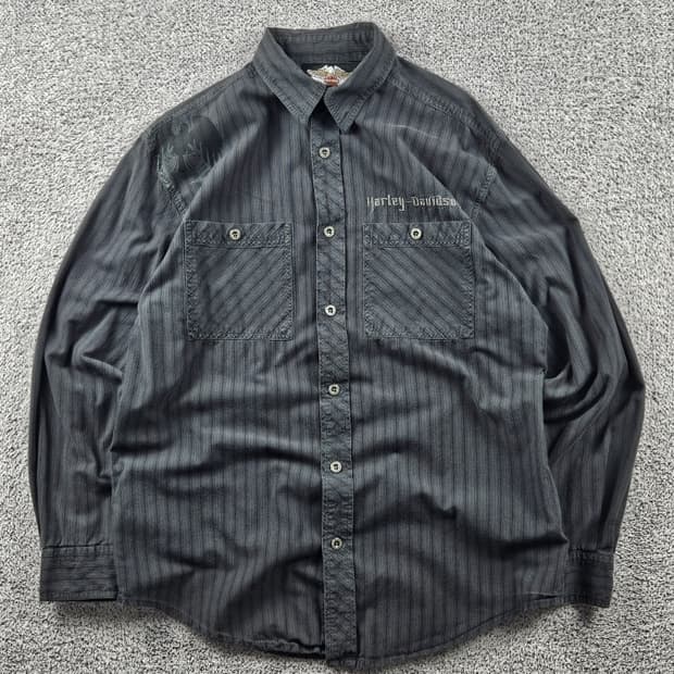 할리데이비슨 스트라이프 포켓 바이커 셔츠 ( M ) / 10715