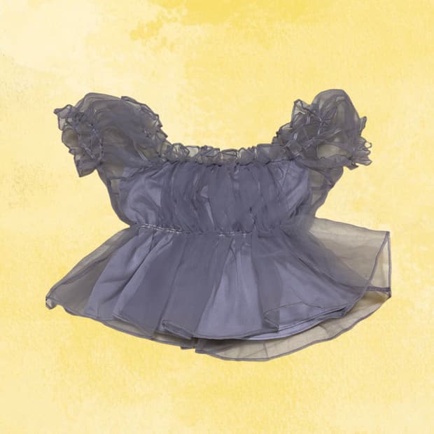 빈티지 퍼플그레이 오프숄더 쉬폰 블라우스