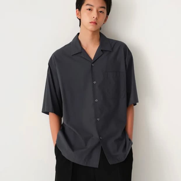 새제품 L)무탠다드 릴렉스드 CR 오픈 칼라 반소매 셔츠 아이언 그레이