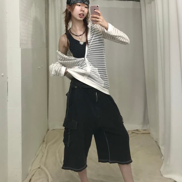 🏴 빈티지 검은 모래 해변 그런지 힙 코디 세트
