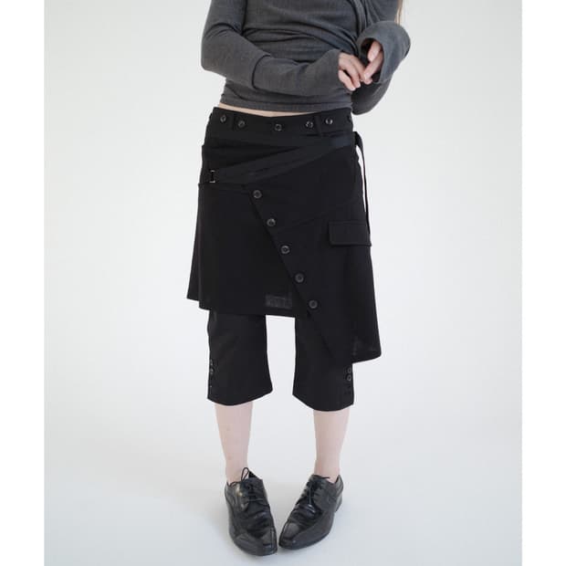 산코파 퓨엘라 Layered button wrap skirt Black