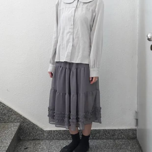 피에브레 CHIFFON FRILL MIDI SKIRT