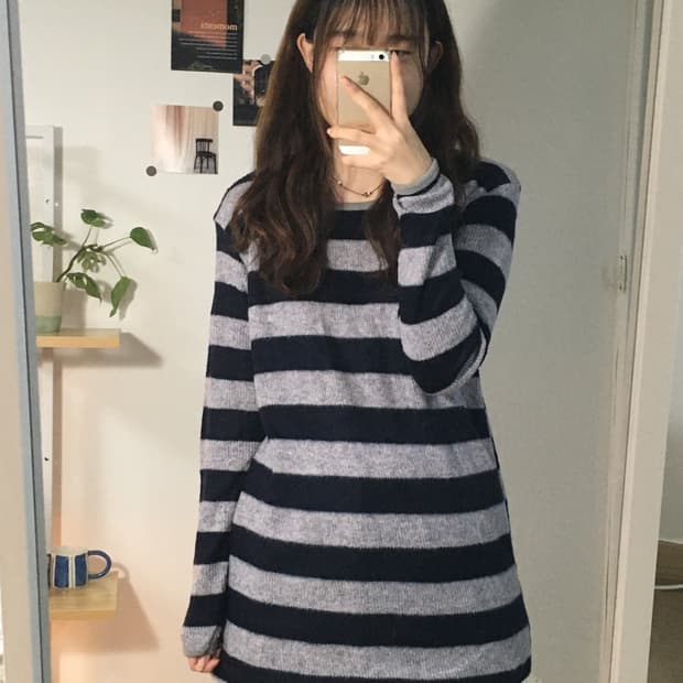 스트라이프 롱 니트