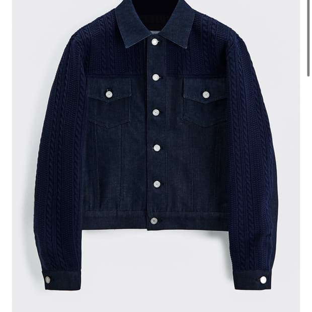 애니타임로릭 니트 믹스자켓 네이비 L
