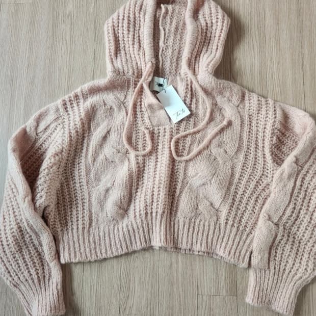 더티스 니트 후드 가디건 핑크색 