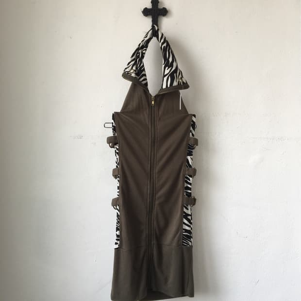 Zebra pattern layered halter neck zip up