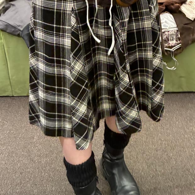 OS)Japanese vintage 여성 체크무늬 플리츠 스커트