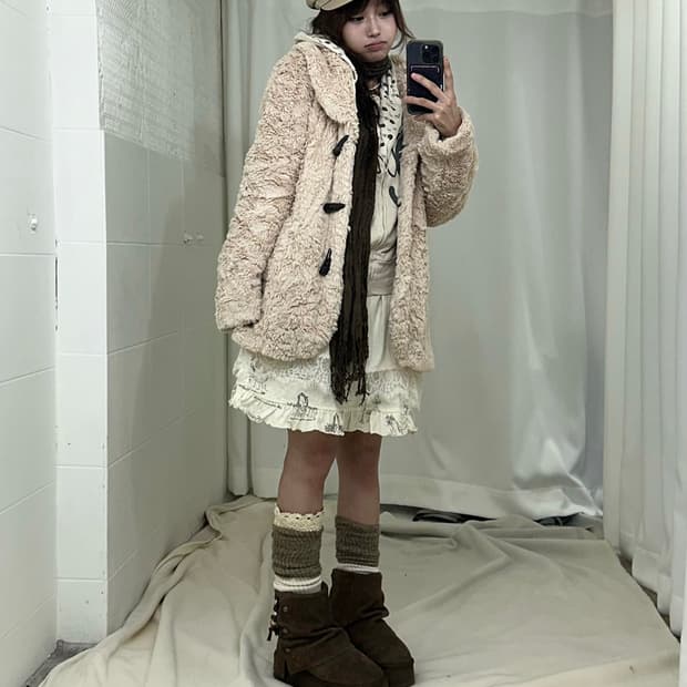 빈티지 베이이 퍼 코트 페어리 네코 모리걸 코디세트