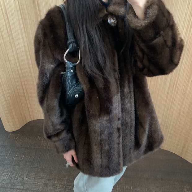 빈티지 브라운 퍼 코트(Fuax Fur)