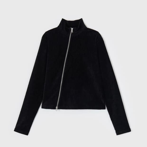 윤세 벨벳 집업 YUNSE velvet oblique zip-up